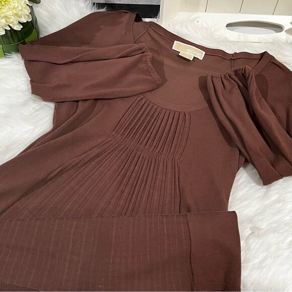 NEW Michael Kors Smocked Princess Pleat Scoop Neck Bell Sleeves Knit Top XS NWOT - Picture 9 of 16